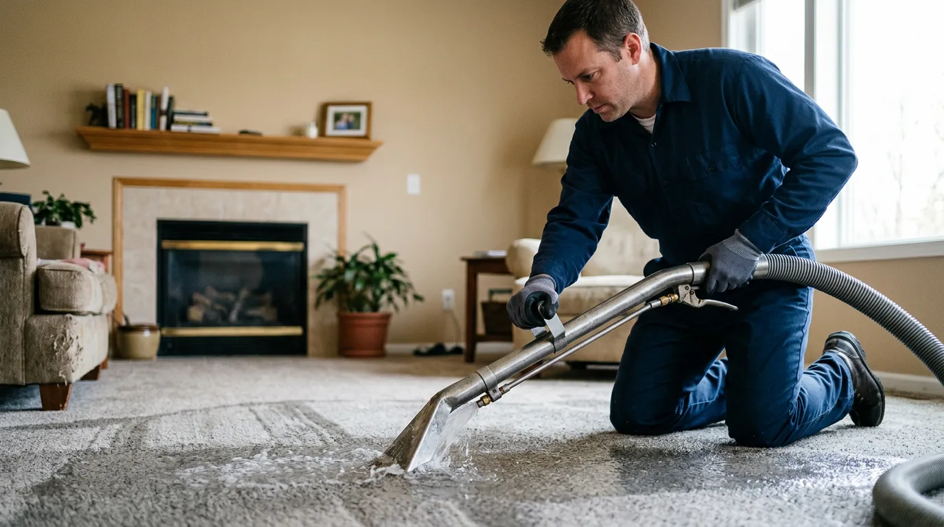 Water damage restoration technician working near Kent, CT